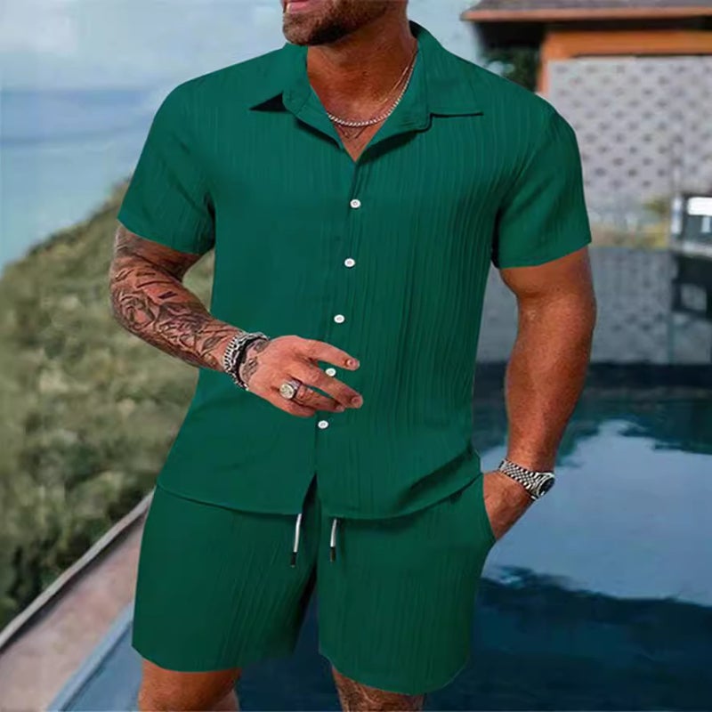 Summer Men'S Shirts Casual Loose Short-Sleeved Shorts Beach Suits Trendy Style - Image 4